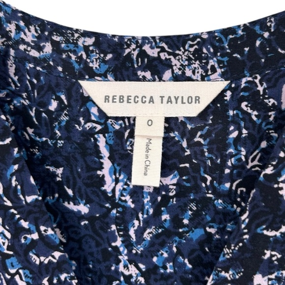 Rebecca Taylor - Block Print, Long Sleeve, Floral Mini Dress - Size 0, Blue - Picture 16 of 17